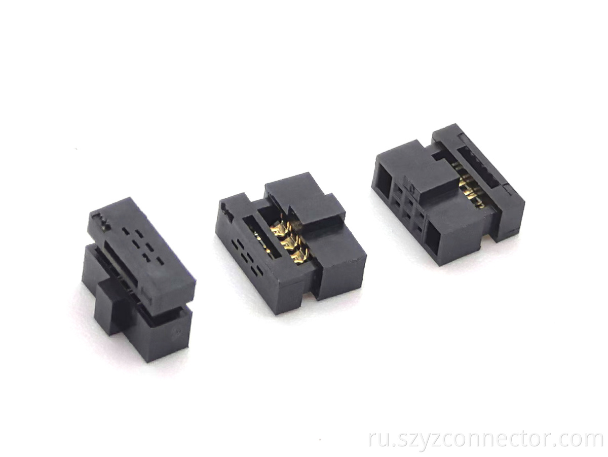 1.27mm Pitch IDC Socket Connector 2Pieces with Locating Posts Latching Mid-Cove 2*3P